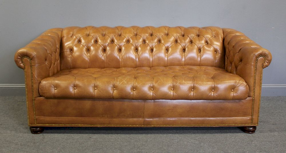 Appraisal: Fine Quality Leather Chesterfield Sofa Bed Nice quality and patina