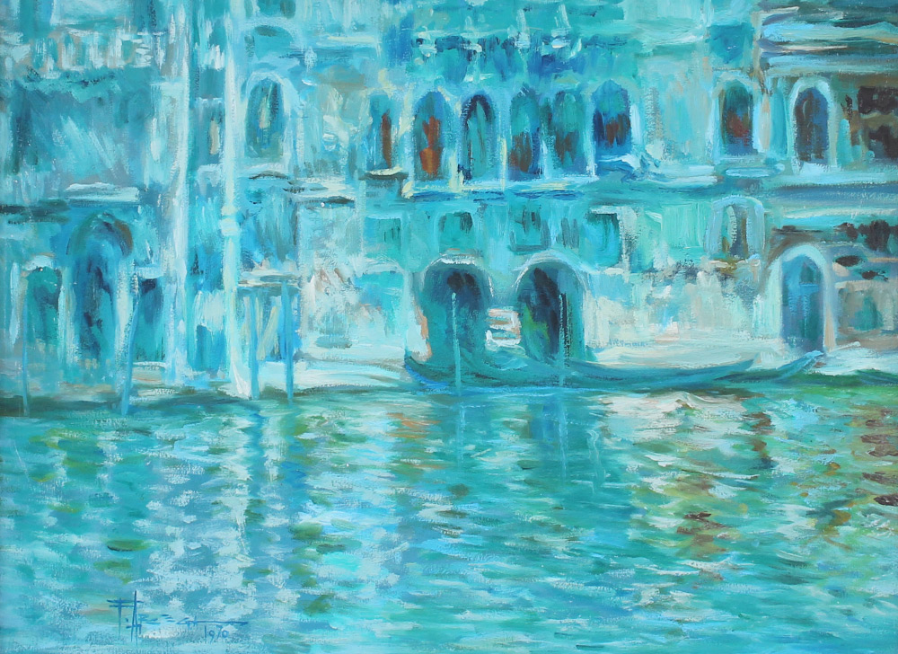 Appraisal: VENETIAN CANAL PAINTING ARCEGA AFTER MONET Oil Canvas '' x