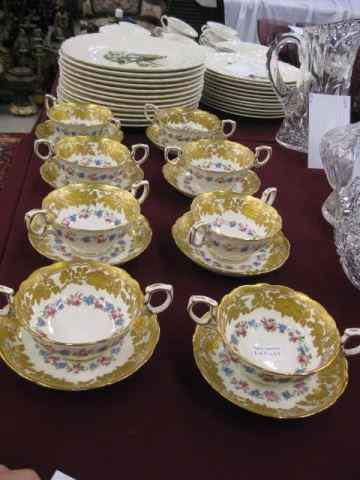 Appraisal: Set of Gold Encrusted China Cream Soupswith underplates enameled floral