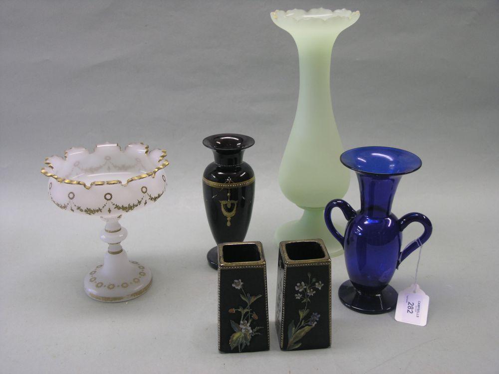 Appraisal: Victorian ornamental glassware to include a gilded opaline glass comport