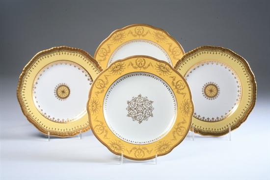 Appraisal: COPELAND PORCELAIN YELLOW BORDERED AND GILT-DECORATED PLATES late th century