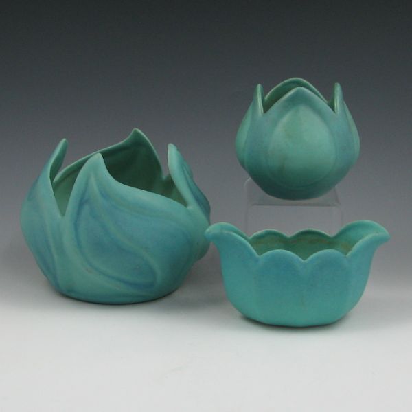 Appraisal: Lot of three Van Briggle floriform bowls in Ming Turquoise