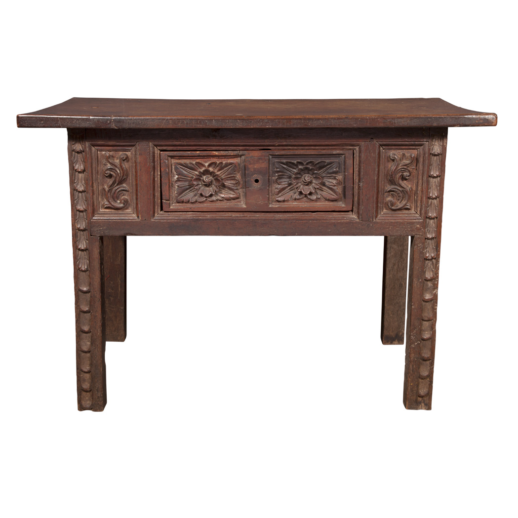 Appraisal: Italian Renaissance Walnut and Oak Table The rectangular top above