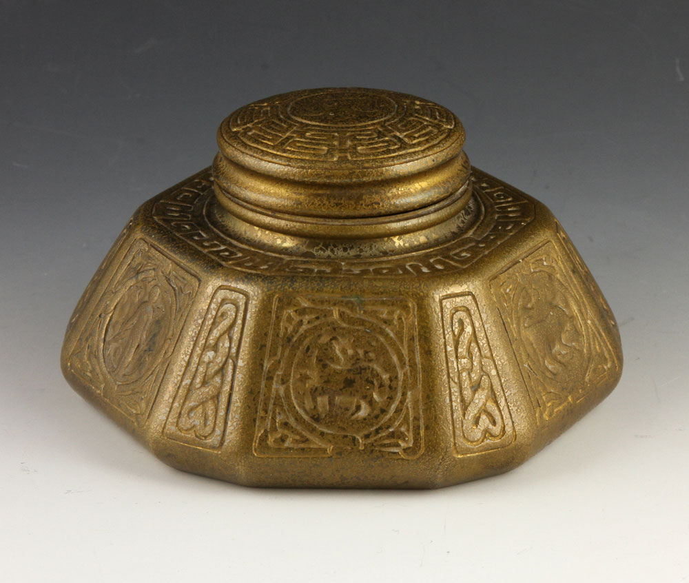 Appraisal: - Tiffany Studios Zodiac Inkwell Tiffany Studios zodiac inkwell marked