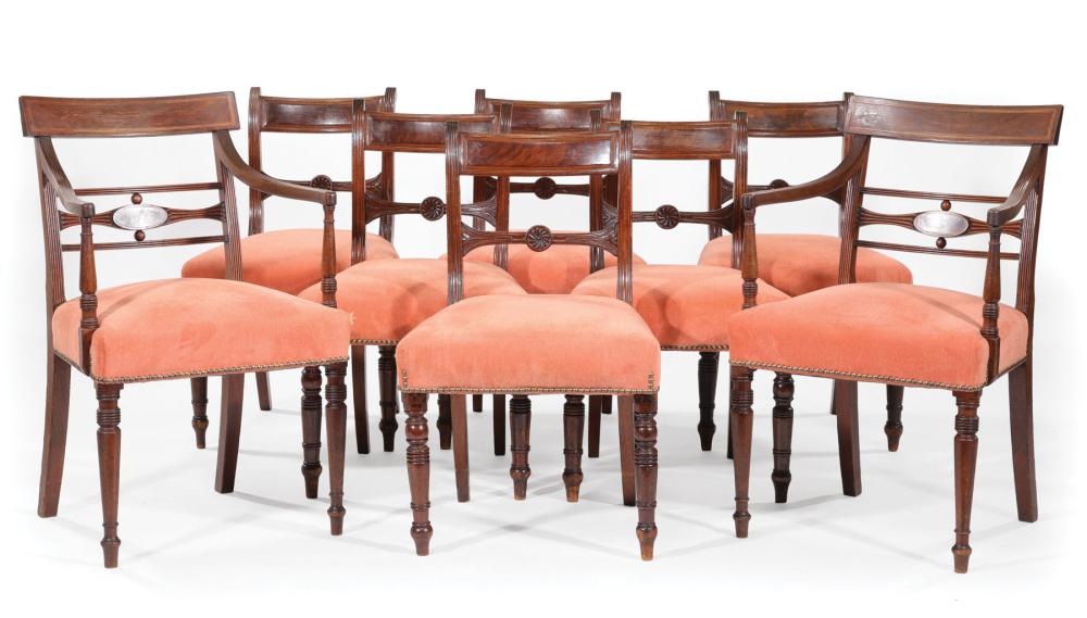 Appraisal: Assembled Set of Eight Antique Regency Carved Mahogany Dining Chairs