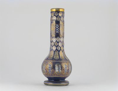 Appraisal: A Bohemian overlaid blue glass vase the tall cylindrical neck