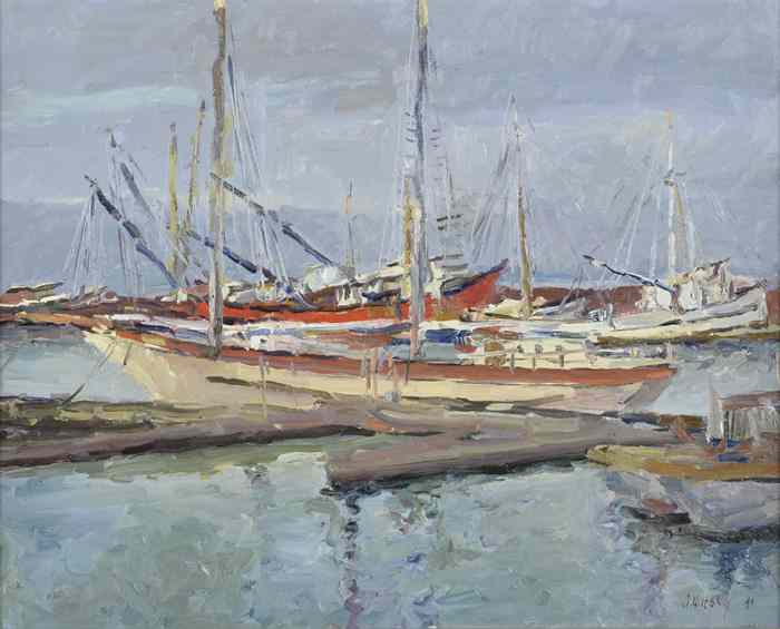 Appraisal: OLEG ULITSKIY OIL ON CANVAS Odessa Russia- born Fishing boats