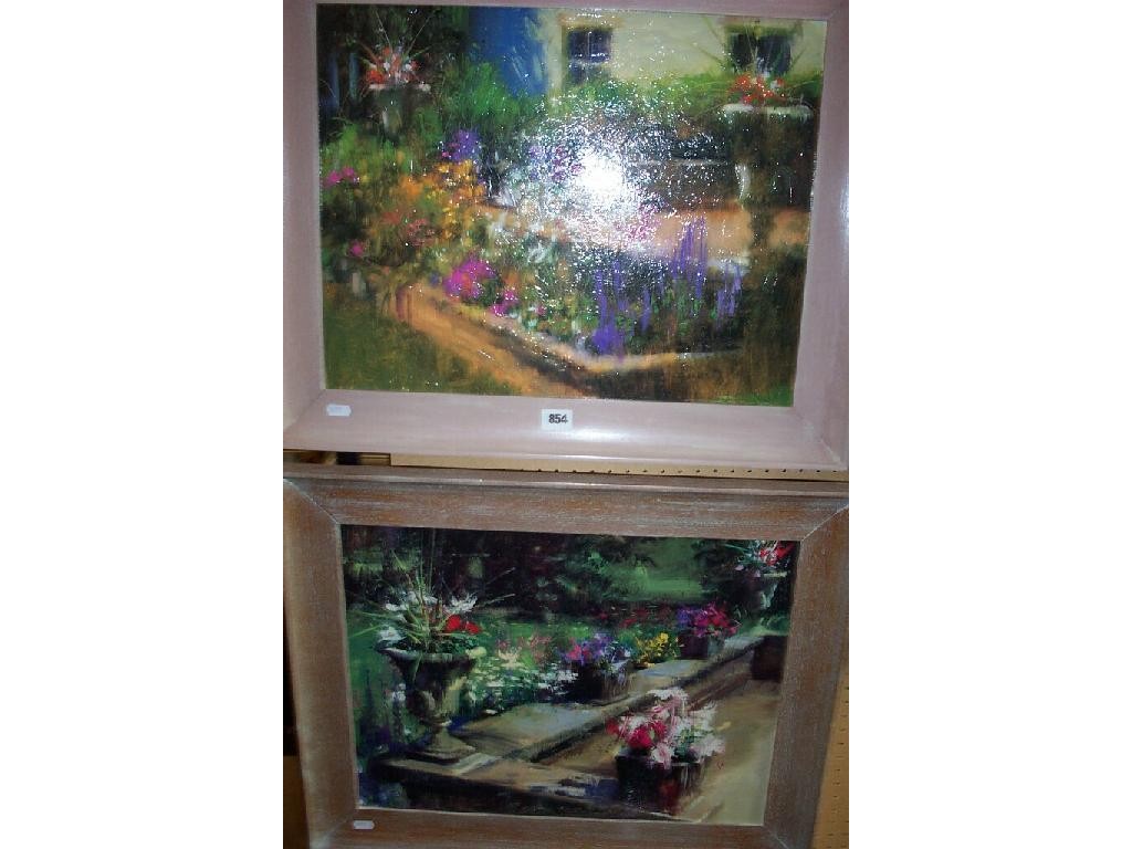 Appraisal: A pair of contemporary oil paintings on board of garden