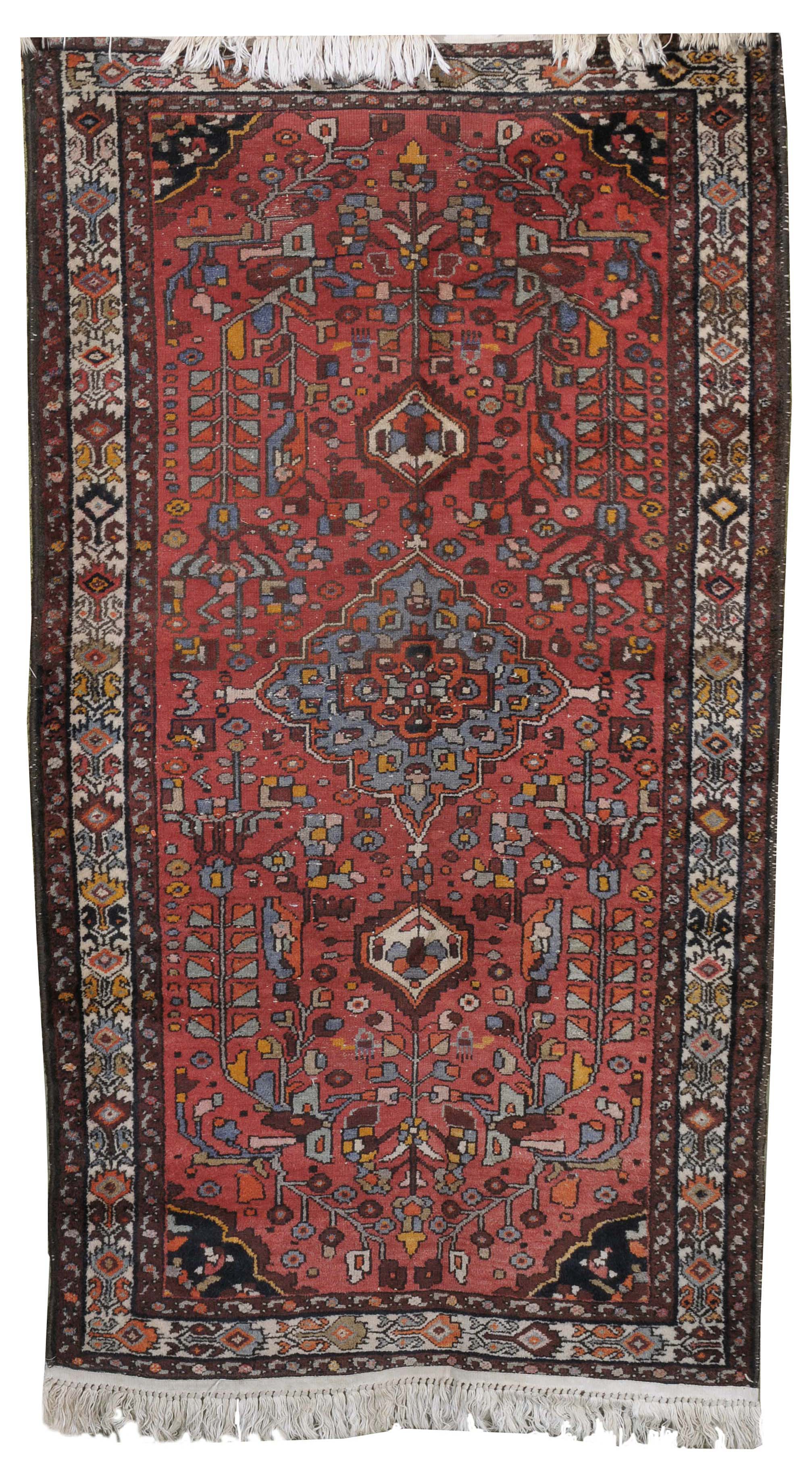 Appraisal: ORIENTAL RUG HAMADAN ' x ' Red field with a