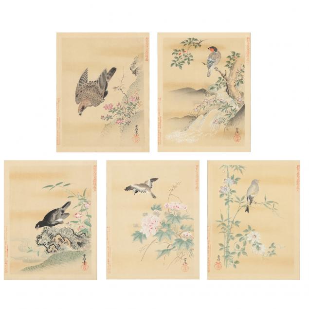 Appraisal: AFTER KANO TSUNENOBU JAPANESE - FIVE BIRD AND FLOWER PRINTS