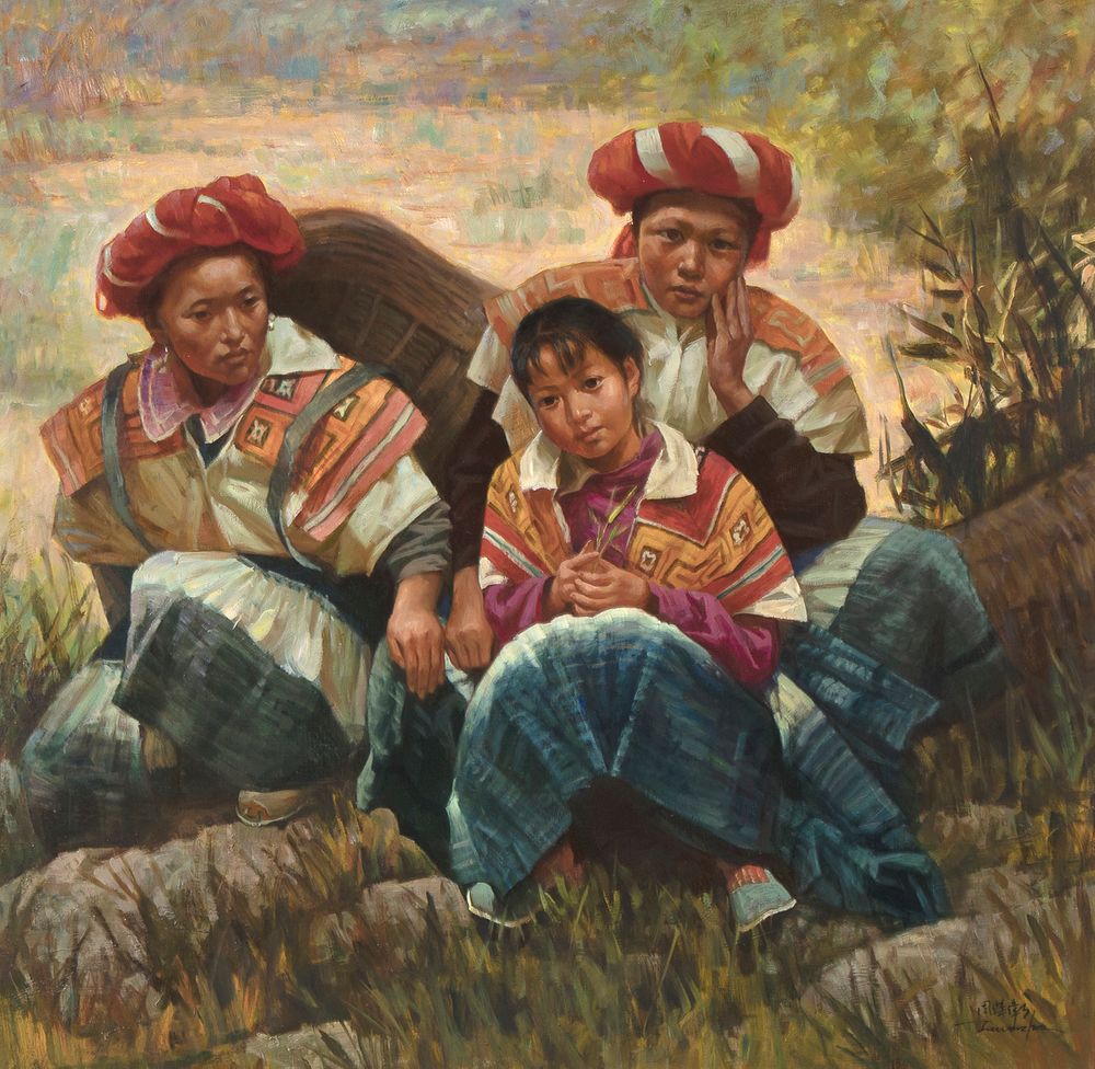 Appraisal: Jie Wei Zhou Untitled Three Women Jie Wei Zhou Chinese