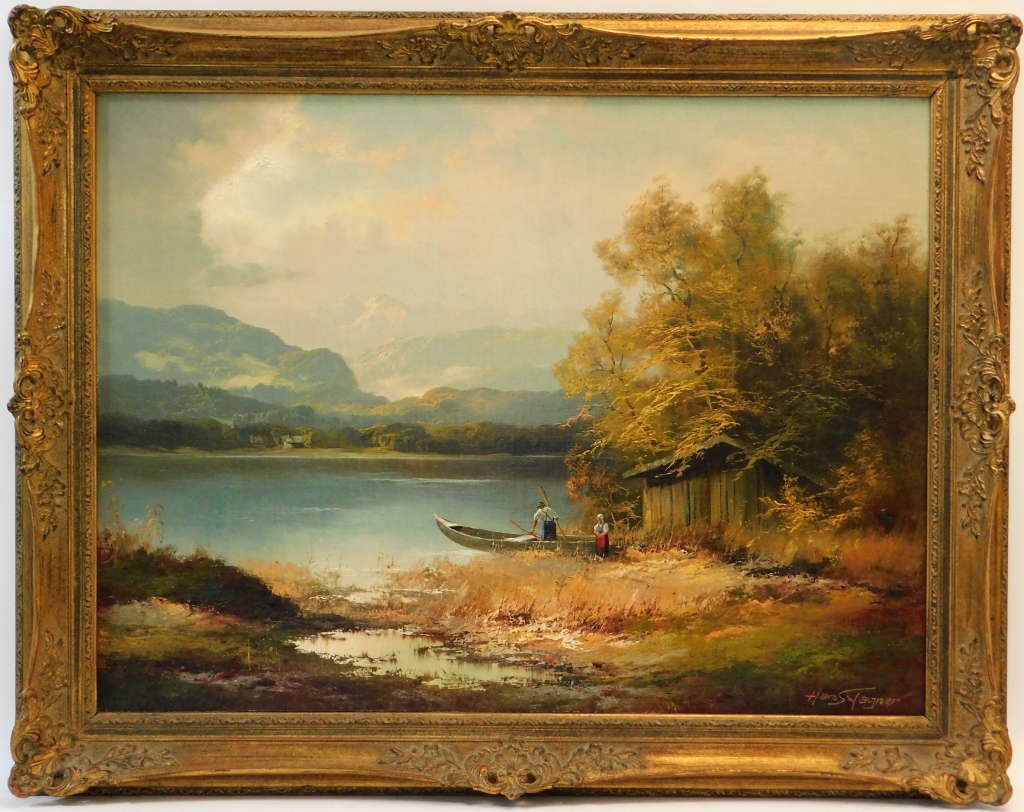 Appraisal: HANS WAGNER O C ALPINE LAKE LANDSCAPE PAINTING Switzerland -