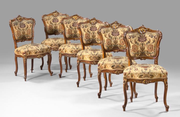 Appraisal: Suite of Eight Louis XV-Style Parcel-Gilt Fruitwood Dining Chairs comprised