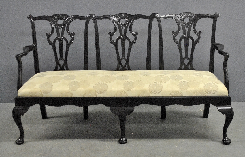 Appraisal: - Chippendale style black painted settee h x w x