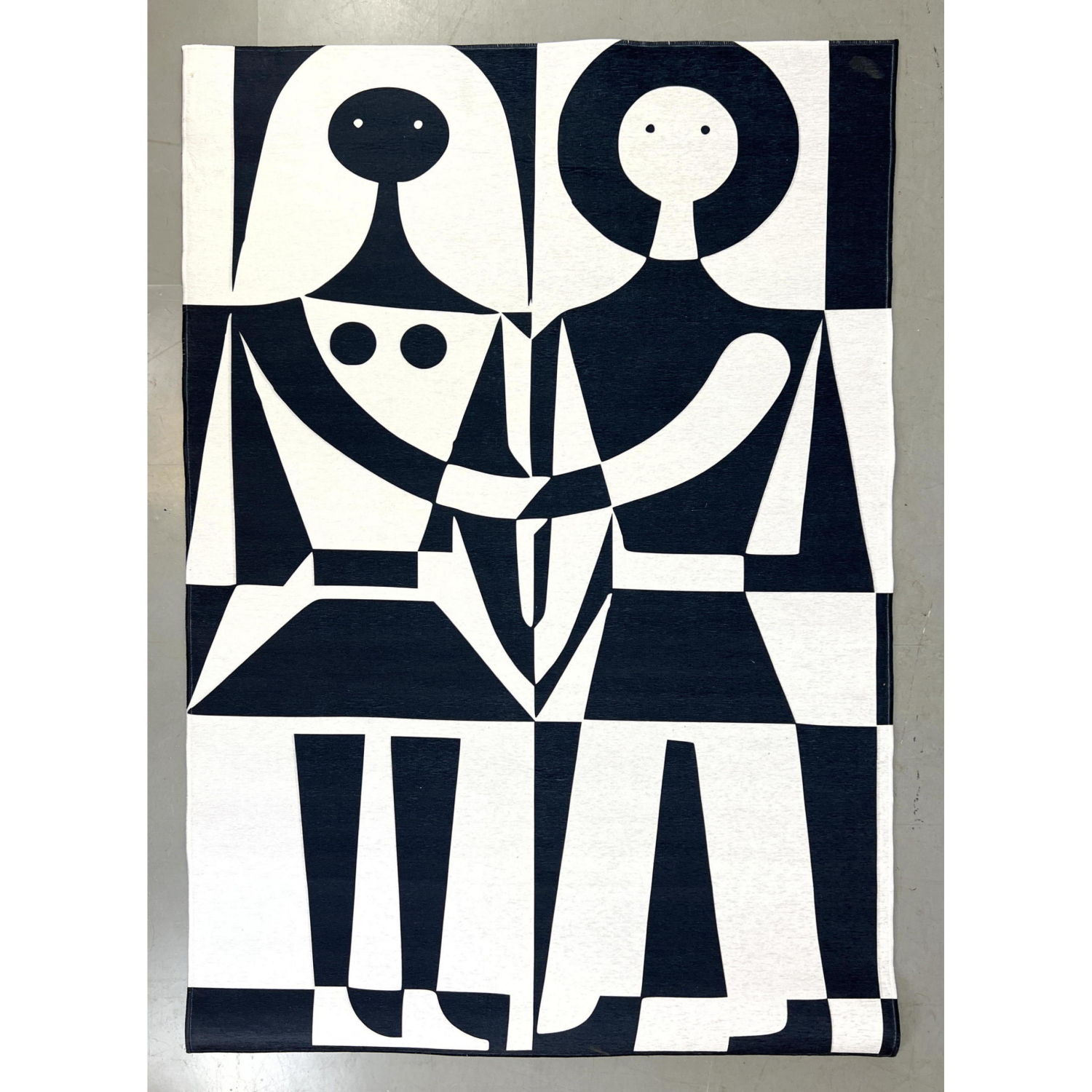 Appraisal: ' x Contemporary abstract black and white carpet wall hanging