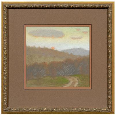 Appraisal: Pastel attributed to Paul Randell sunset on a mountain Brown