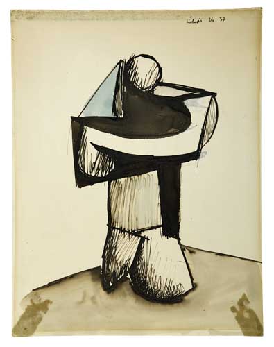 Appraisal: JEAN H LION Abstract Figure Brush and ink and wash