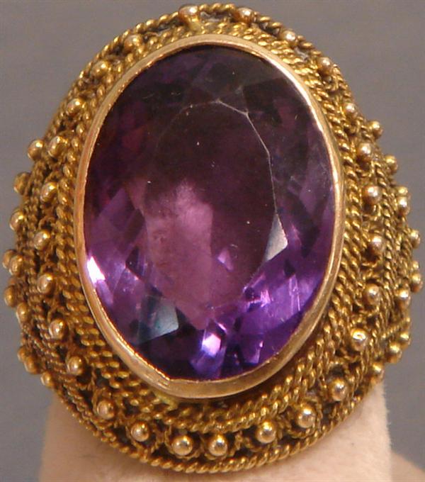 Appraisal: YG Etruscan amethyst ladies ring beadwork setting mm x mm