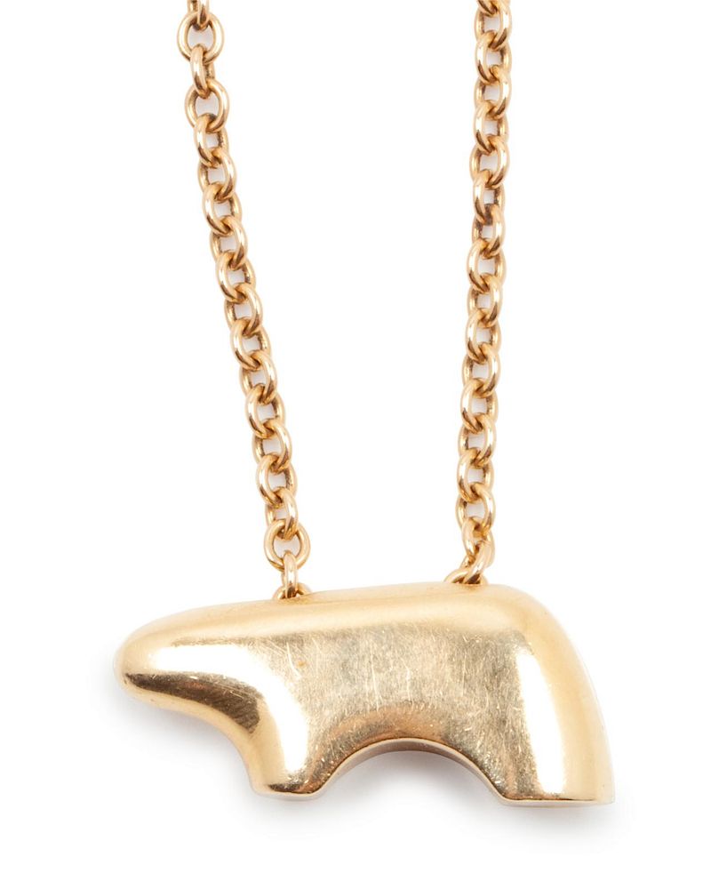 Appraisal: Yellow Gold Bear Pendant and Gold Chain necklace length inches