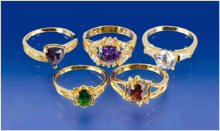 Appraisal: Collection Of Five Dress Rings Set With Coloured Faceted Stones