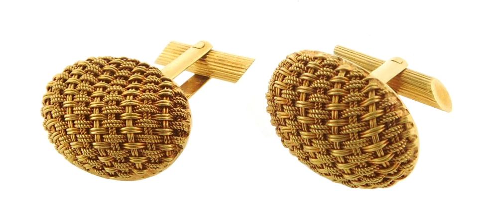 Appraisal: JEWELRY Pair of K Kurt Gutmann cufflinks oval basket weave