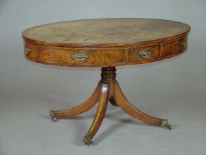 Appraisal: A Regency mahogany pedestal drum library table circa of oval