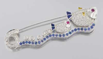 Appraisal: A Charming Aquatic Diamond and Sapphire Brooch k white gold