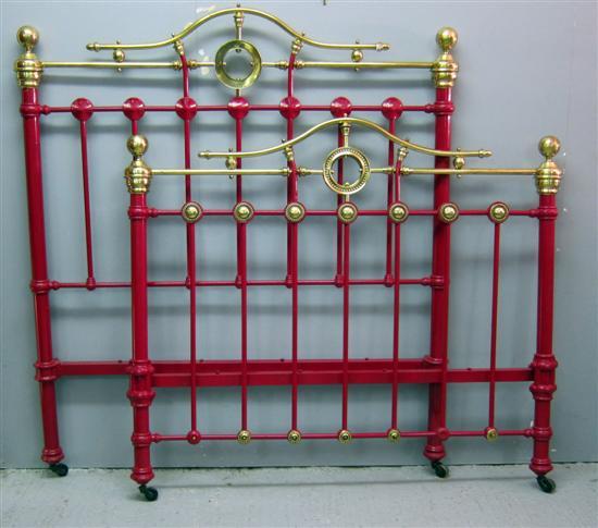 Appraisal: Victorian brass and painted double bedstead h w in