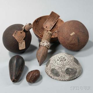 Appraisal: Lot of Seven Melanesian Coconut Items includes three drinking cups