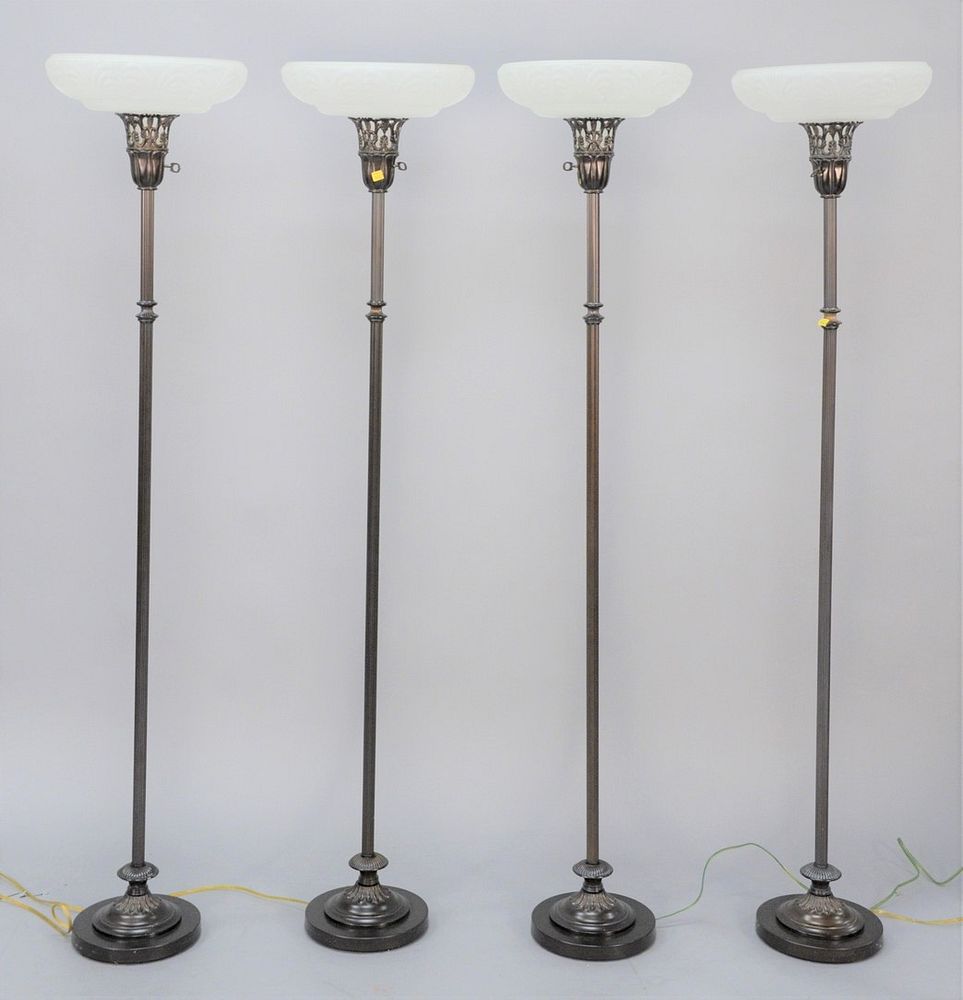 Appraisal: Five contemporary floor lamps with glass shades four are matching