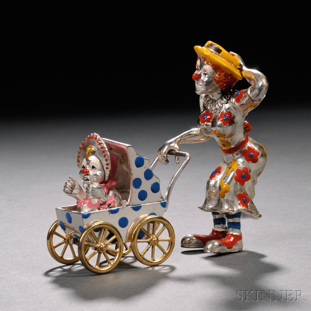 Appraisal: Tiffany Co Sterling Silver and Enamel Clown Mother and Child