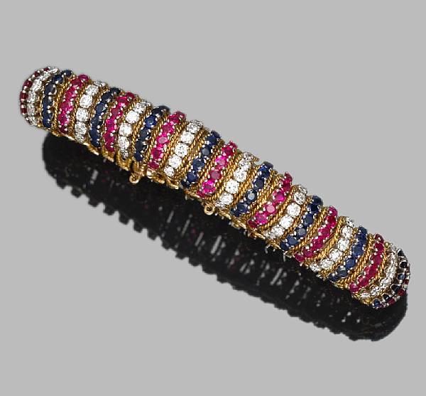 Appraisal: A ruby sapphire and diamond bracelet estimated total diamond weight