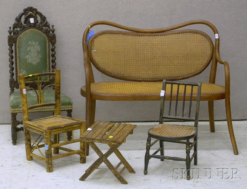 Appraisal: Five Pieces of Children's Furniture a bentwood settee bamboo chair