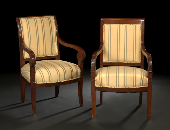 Appraisal: Two Similar Restauration Mahogany Fauteuils second quarter th century each