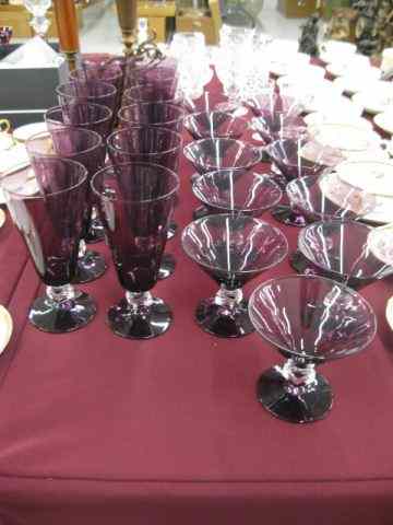 Appraisal: pcs Amethyst Glass Stemware goblets and sherbets clear block stems