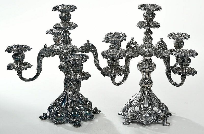 Appraisal: Pair Reed and Barton Silver-Plate Candelabra American th century two