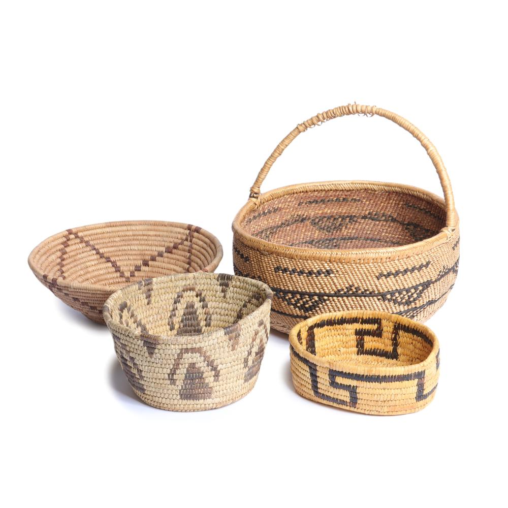 Appraisal: FOUR VINTAGE NATIVE AMERICAN PACIFIC TRIBAL BASKETS H X DIAM