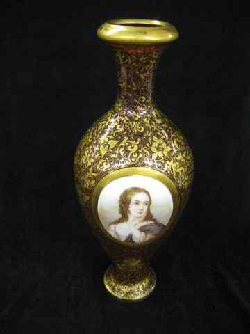 Appraisal: Bohemian Cranberry Art Glass Portrait Vase cameo of young girl