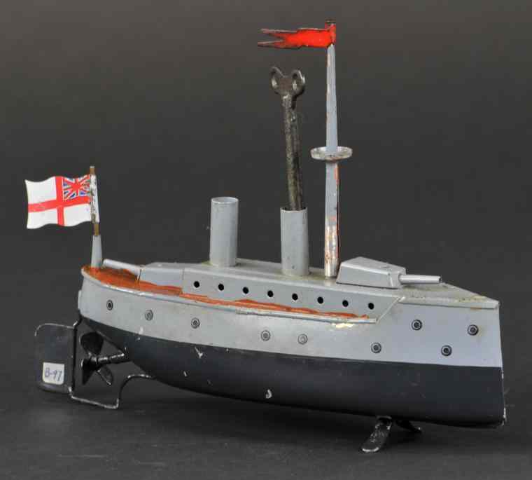 Appraisal: BING BATTLESHIP Germany circa hand painted tin small scale craft