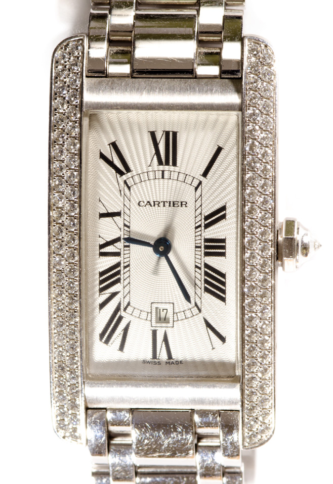 Appraisal: CARTIER DIAMOND AND EIGHTEEN KARAT WHITE GOLD WRIST WATCH Tank