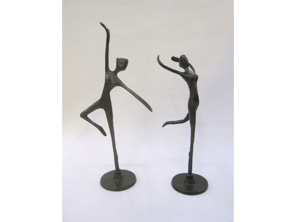 Appraisal: Two contemporary bronze figures of stylised ballerinas