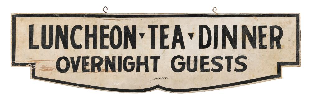 Appraisal: DOUBLE-SIDED HANGING SIGN LUNCHEON TEA DINNER OVERNIGHT GUESTS Early th