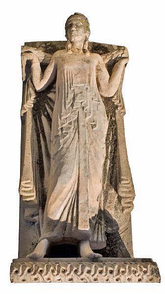 Appraisal: A cast stone Grecian style figure of a garland lady