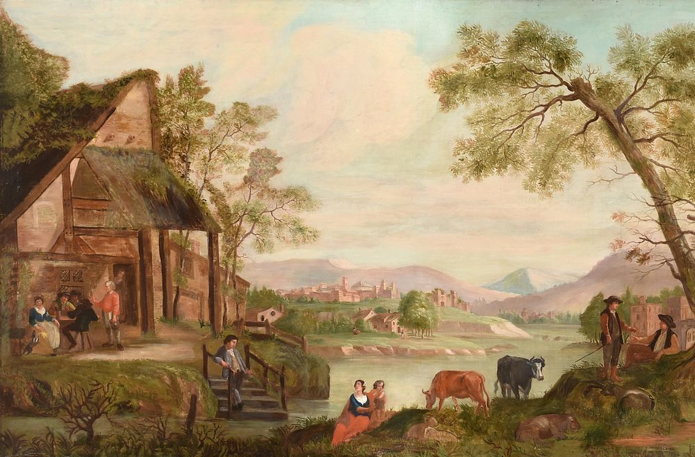 Appraisal: NORTHERN ITALIAN SCHOOL A MONUMENTAL PAINTING Bucolic Scene with Tavern