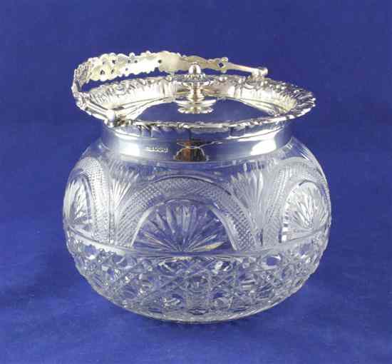 Appraisal: A George V silver mounted cut glass biscuit barrel of