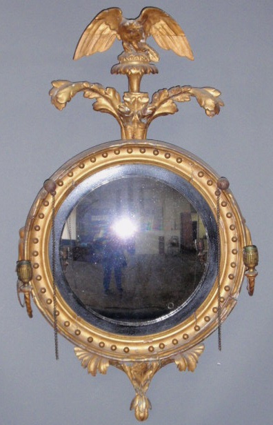 Appraisal: Gilt girandole mirror th c with carved phoenix crest h