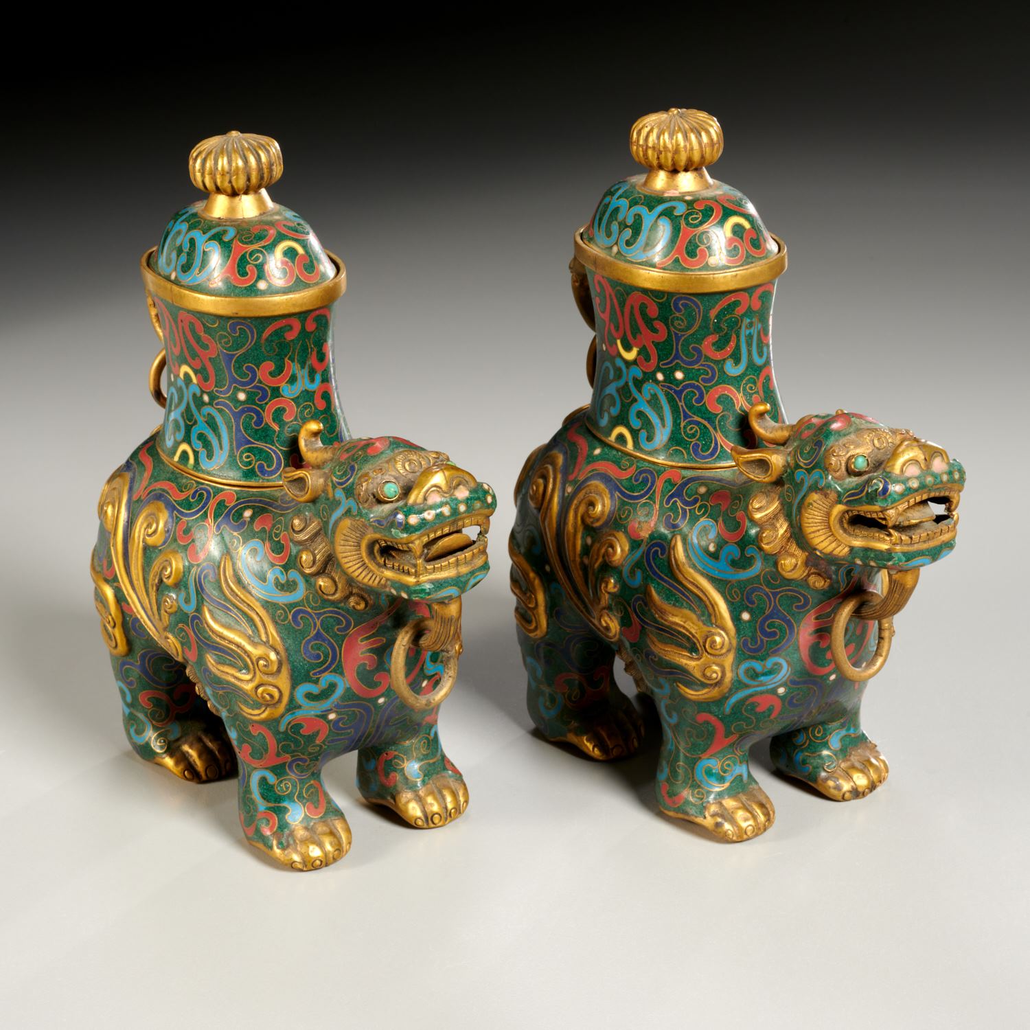 Appraisal: PAIR CHINESE CLOISSONNE QILIN CENSERS Qing Dynasty th th c