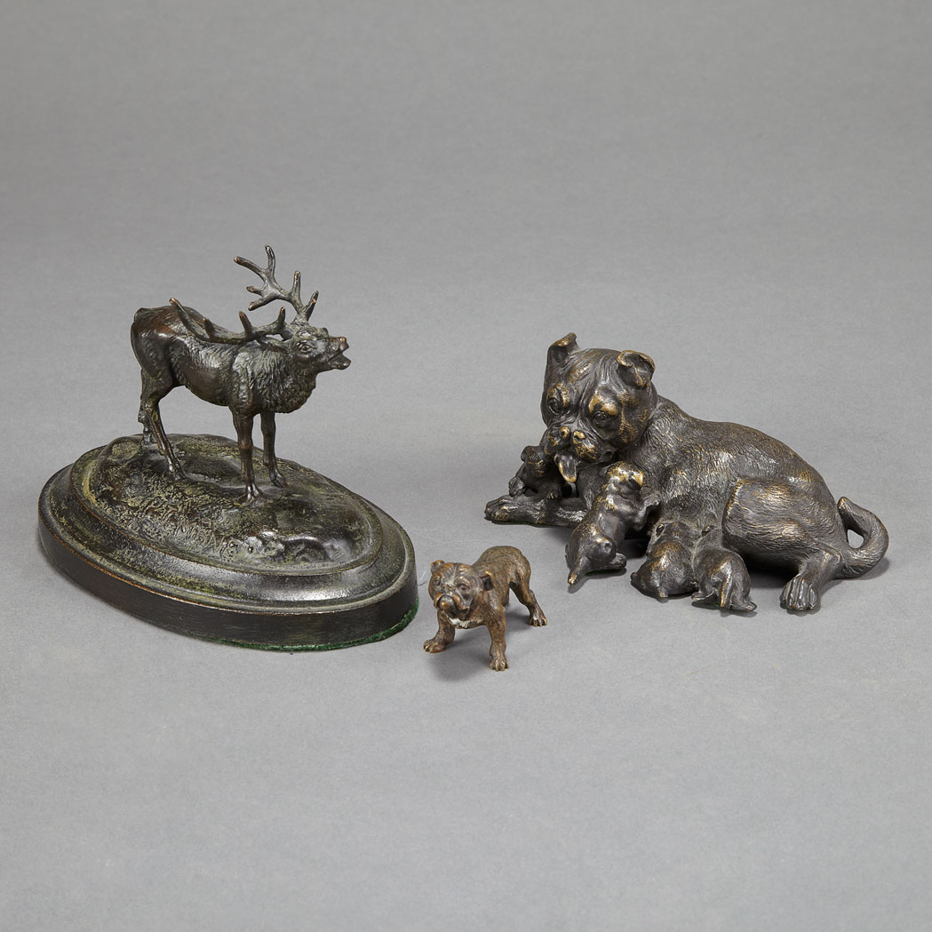 Appraisal: Group of Bronze Miniature Animalier Figures Comprising an elk after