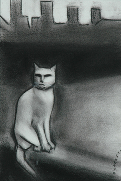 Appraisal: Robert Dickerson born Cat on a Roof Top charcoal signed