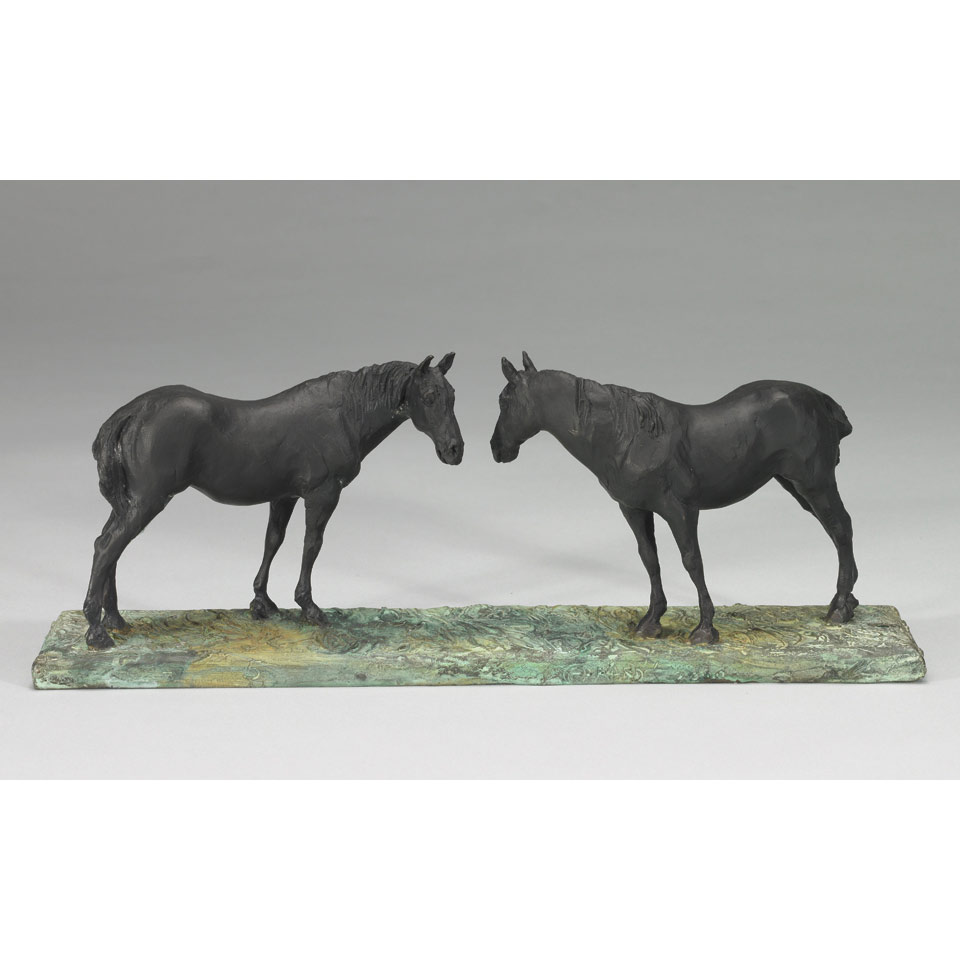 Appraisal: JOE FAFARD R C A TWO HORSES painted bronze signed